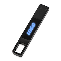 USB 2.0- флешка на 32 Гб c подсветкой логотипа Hook LED, темно-серый, синяя подсветка