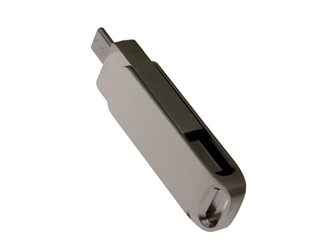 USB 2.0- флешка на 64 Гб поворотный механизм 2 в 1, c дополнительным разъемом Type-C с одноцветным металлическим клипом, серый - рис 3.