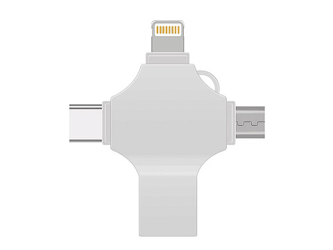 USB-флешка на 256 Гб 4 в 1 поворотный механизм, c дополнительными разъемами MicroUSB, TypeC и Lightning, серебристый - рис 3.