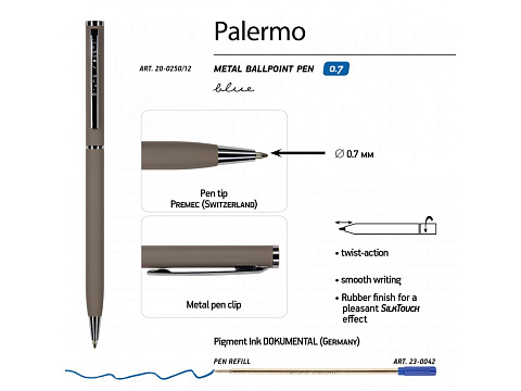 Ручка шариковая автоматическая BrunoVisconti® PALERMO цвет корпуса серый, soft-touch, 0.7 мм - рис 3.