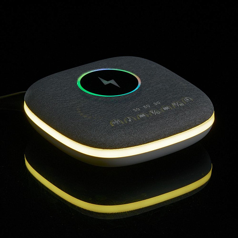 Bluetooth колонка с беспроводной зарядкой и подсветкой Terrafonic, серая - рис 14.