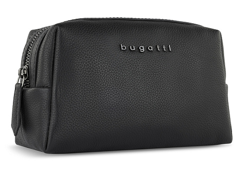 Косметичка BUGATTI БЕЛЛА | BELLA, чёрная, воловья кожа/полиэстер, 19х8,5х11 см