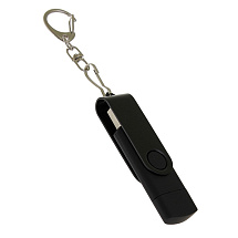 USB-флешка на 64 Гб 2 в 1 поворотный механизм, c дополнительным разъемом Type-C с одноцветным металлическим клипом, черный