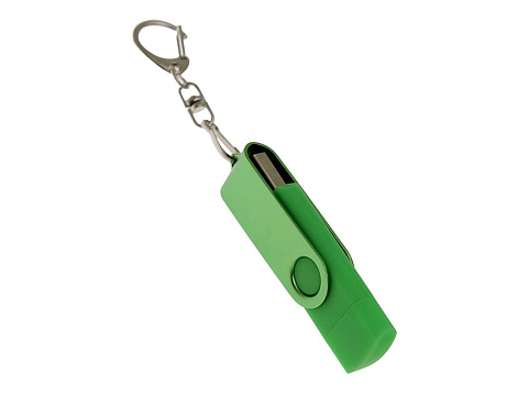 USB-флешка на 32 Гб 2 в 1 поворотный механизм, c дополнительным разъемом Type-C с одноцветным металлическим клипом, зеленый - рис 2.