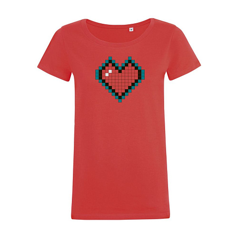 Футболка женская Pixel Heart, красная - рис 3.